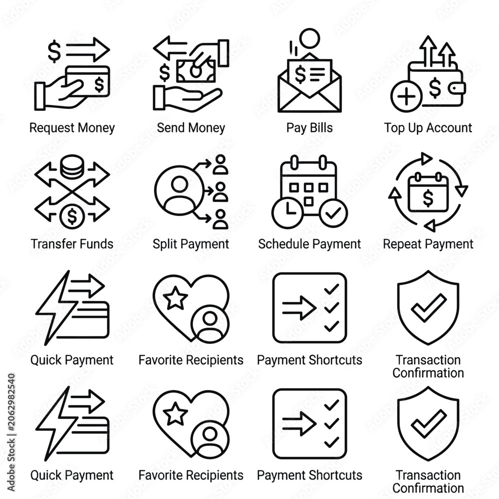 Fototapeta premium Payment Icons Financial Transactions With Request Money
