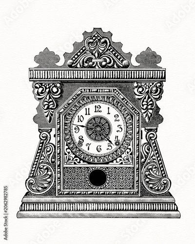 Antique clock illustration isolated on white background