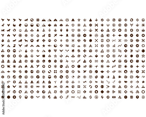 Schilderij op canvas Grid of diverse abstract symbols and geometric logo icons with abstract