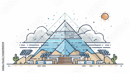Obraz na plátne A modern geometric pyramid structure powered by renewable solar energy panels