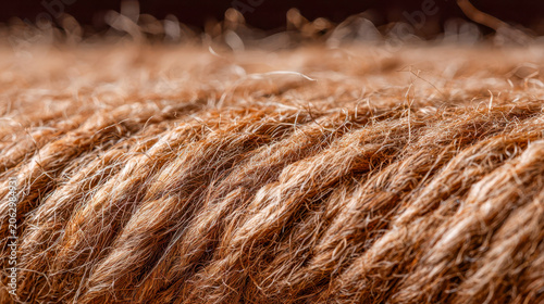 Macro texture of raw jute fiber with natural fibers, eco-friendly burlap material and organic textile background