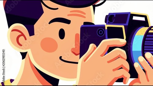 Male photographer smiling while holding a professional dslr camera