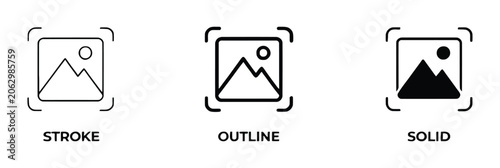 Cuadro en lienzo Capture image icon set, take photo and screenshot symbols, camera and UI capture icons, stroke outline and solid vector illustration EPS10