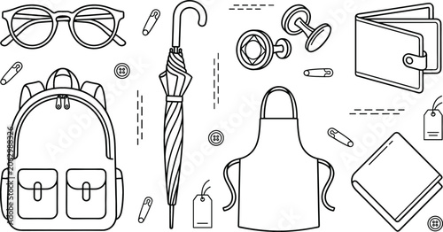 Tableau sur toile Fashion accessories and apparel icons set with backpack glasses umbrella apron w