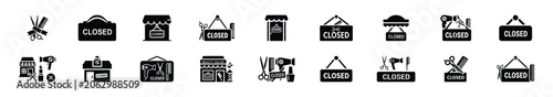 Minimalist silhouette drawings of  salon closed sign vector icon set. Beauty icons solid silhouette styles for graphic design illustration.