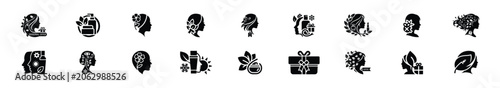 Minimalist silhouette drawings of  seasonal offer vector icon set. Beauty icons solid silhouette styles for graphic design illustration.