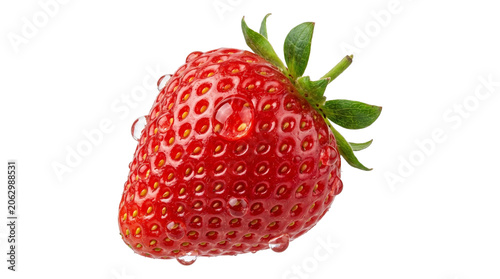 Bild auf Leinwand Fresh red strawberry with water drops and green leaves for healthy organic fruit eating and food snacks