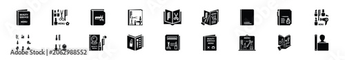 Minimalist silhouette drawings of  service menu vector icon set. Beauty icons solid silhouette styles for graphic design illustration.