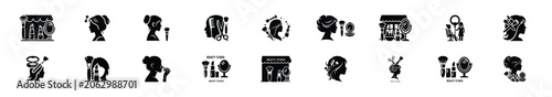 Minimalist silhouette drawings of  studio photography vector icon set. Beauty icons solid silhouette styles for graphic design illustration.