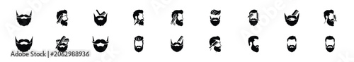 Minimalist silhouette drawings of  beard styling vector icon set. Beauty icons solid silhouette styles for graphic design illustration.