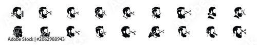 Minimalist silhouette drawings of  beard trimming vector icon set. Beauty icons solid silhouette styles for graphic design illustration.
