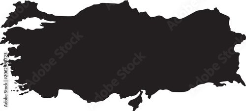 Simple solid black silhouette shape of turkey map isolated on transparent background for geography and educational projects.