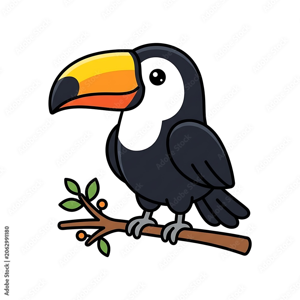 Fototapeta premium Cartoon penguin with rainbow hat and scarf.