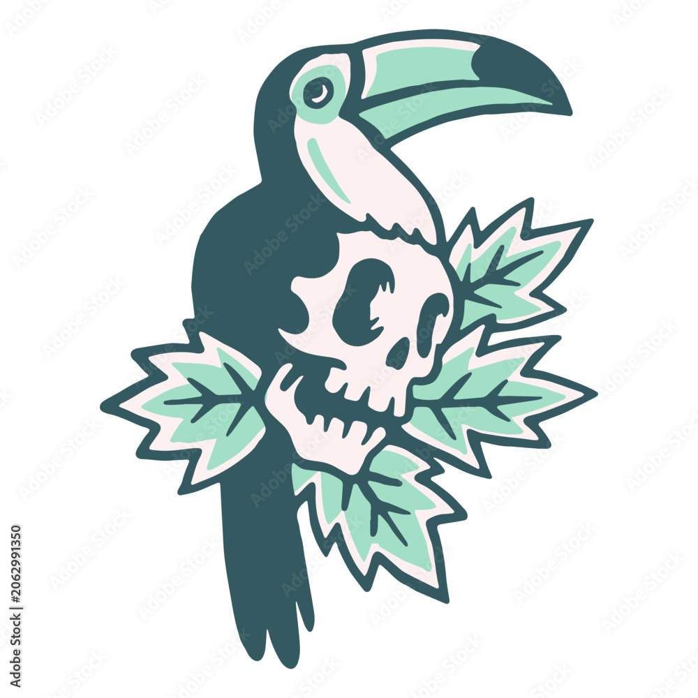 Fototapeta premium Tropical toucan with skull