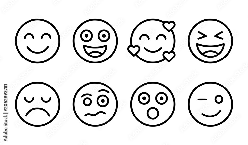 Fototapeta premium Smiley Face Icons Monochrome Emotional Emoji Vector Set