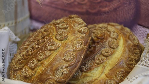 Traditional serbian slava bread with decorations