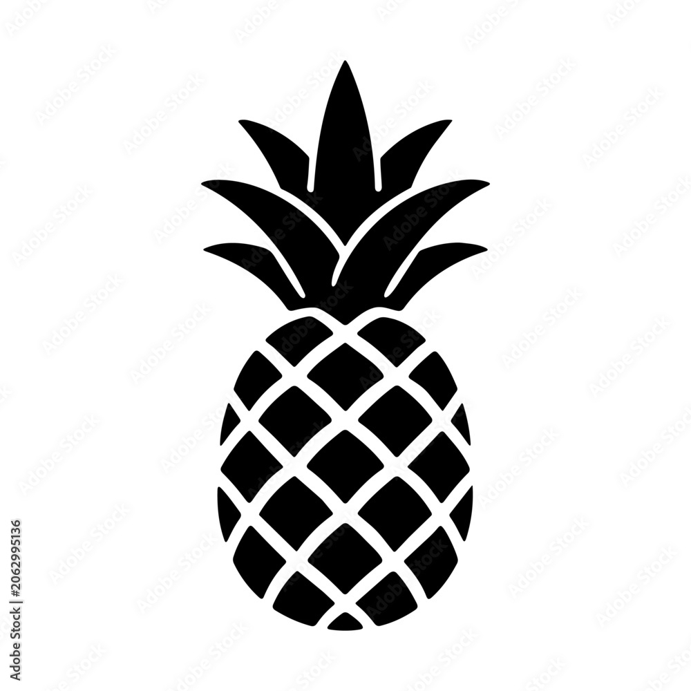 Obraz premium Pineapple silhouette on a white background tropical fruit design for summer concepts