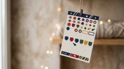 Decorative Sticker Sheet Hanging in a Cozy Room with Fairy Lights.