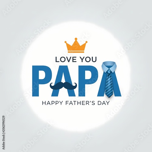 Happy fathers day greeting card design with text love you papa and decorative elements