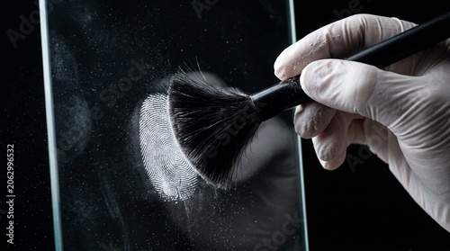 Forensic scientist collecting fingerprint evidence with brush