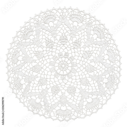 Quadro su tela Delicate white lace doily with intricate floral and butterfly patterns