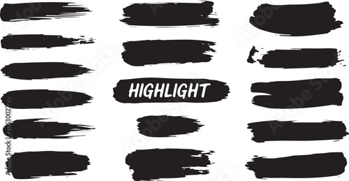 Black Paint Brush Stroke Highlights Vector Set