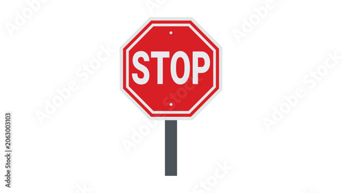 Red octagon stop sign on gray pole.