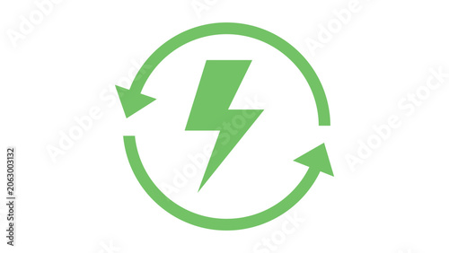 Renewable energy light bolt in circular arrows.