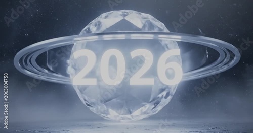 Futuristic Earth with Ring and Year Transition.