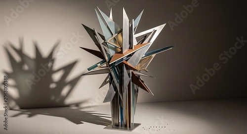 Origami art sculpture casting shadow.