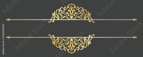Classic royal gold ornament line frame design on black backdrop