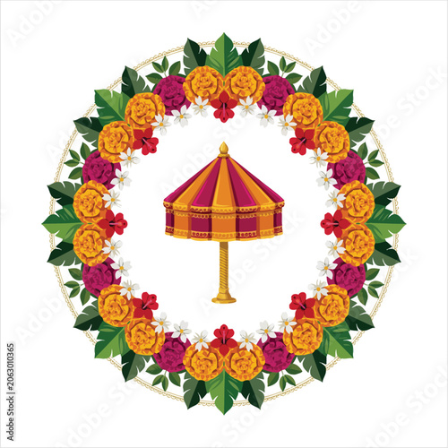 Traditional Onam Floral Wreath with Kerala Umbrella