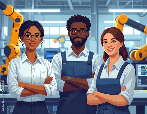 Diverse team in a factory