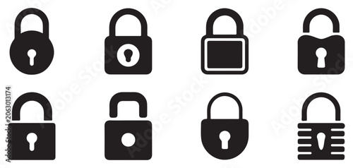 Foto Modern lock icons with long shackle for industrial security vector illustration