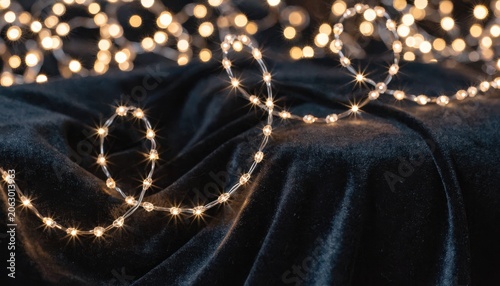 Illuminating String Lights Twisting Over Dark Velvety Fabric, Creating a Warm and Magical Ambiance
