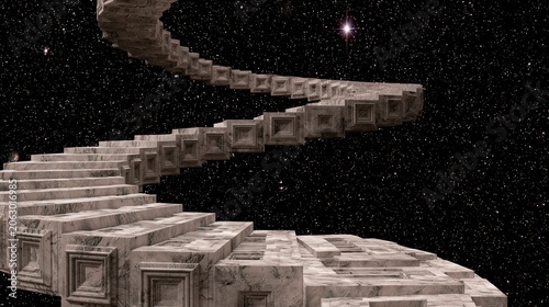 Endless Marble Staircase in Surreal Cosmic Space