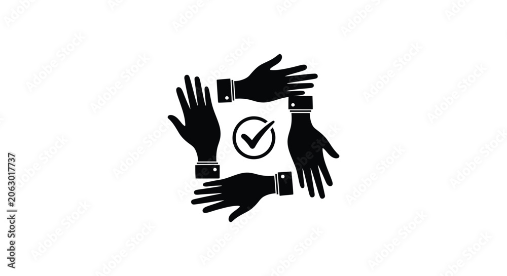 Fototapeta premium Hands joining together with checkmark icon