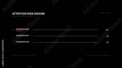 Attrition risk engine showing candidate statistics in red