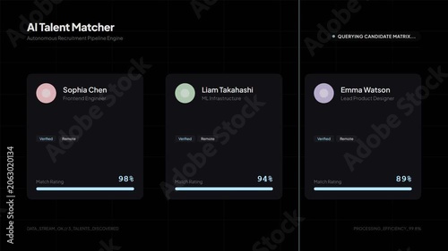 Talent matcher dashboard showing candidate profile matching scores