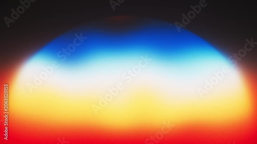 Glowing gradient semicircle rising like a sunset with blue yellow and red colors as a seamless loop animation, abstract radiant background for music video and broadcast content 16:9