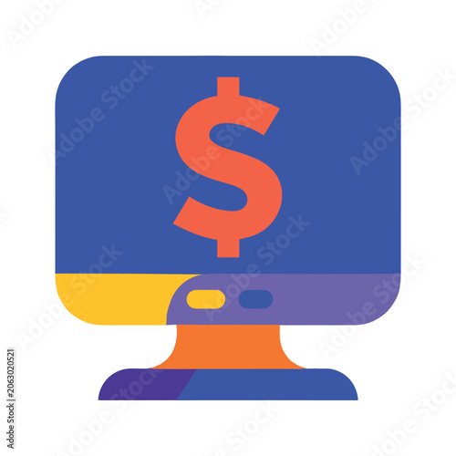Computer monitor screen with online banking and dollar finance symbol