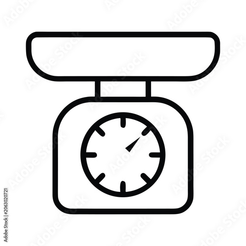 Kitchen scale outline illustration with cooking weight measurement dial symbol