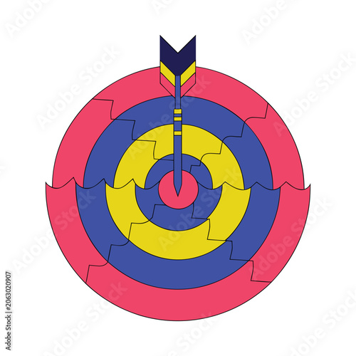 Archery target board illustration with business goal and arrow center symbol