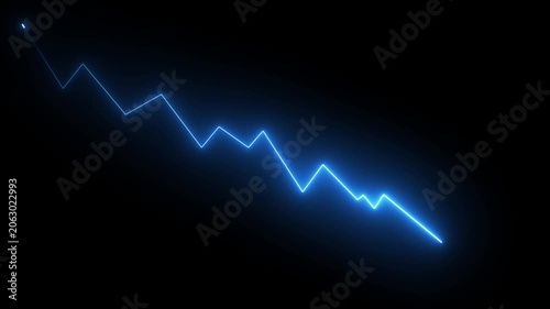 Glowing Neon Blue Business Line Graph Arrow Decrease Loss Chart Animation on Black Background,4k video animation