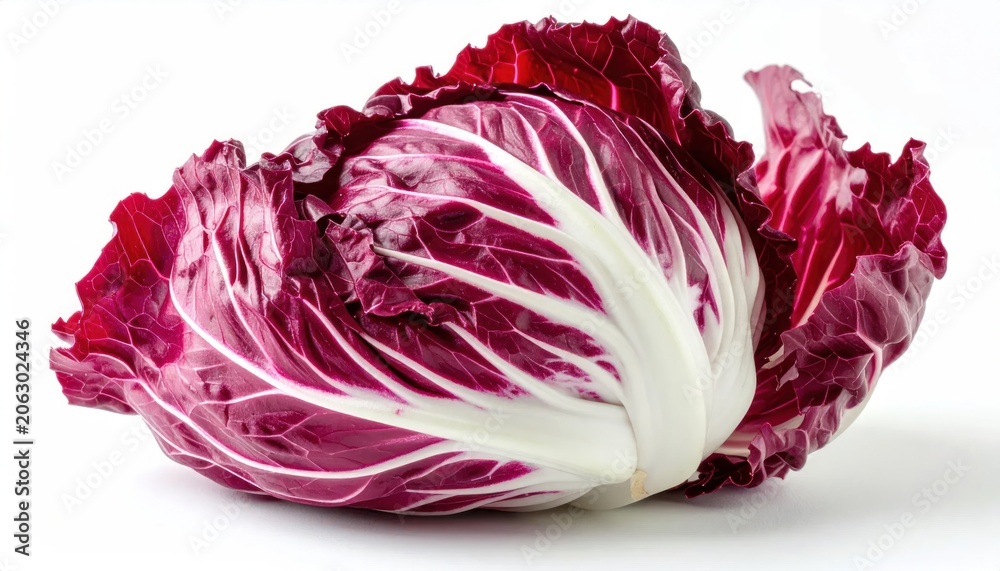 Obraz premium Fresh Purple Radicchio Head Resting on Clean White Studio Background