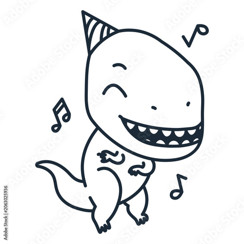 Foto Outline of birthday dinosaur listening to music