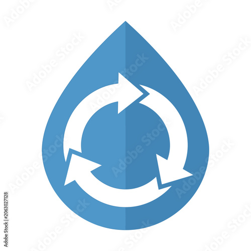 Blue water drop recycling symbol icon.