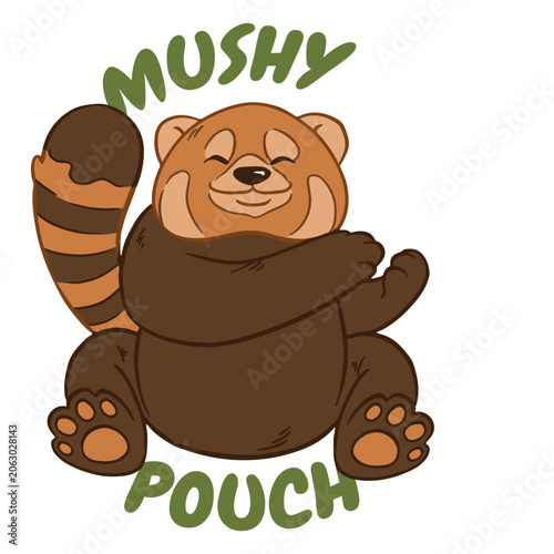 Photography Red panda holding a mushroom with the words mushy pouch