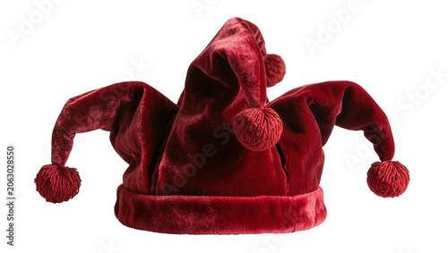Schilderij op canvas Red velvet jester hat with pom poms