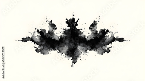 Rorschach inkblot test on vintage paper, symmetrical black ink splash, psychological diagnostic tool for personality analysis